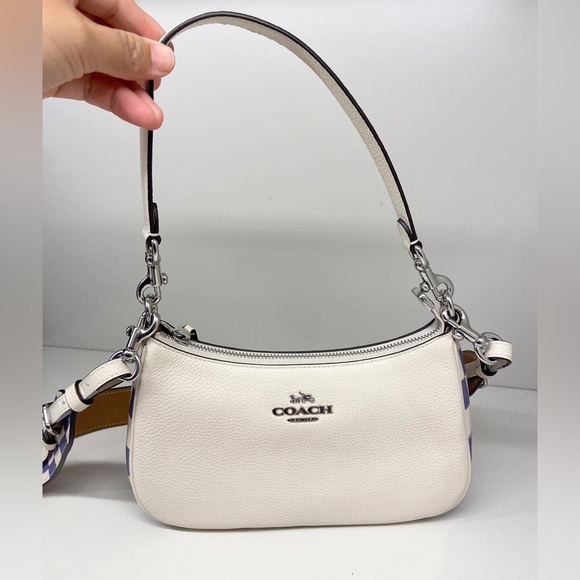 Coach Silver/Light Violet /Chalk Teri Shoulder Bag With Checkerboard Print CR103 - Picture 3 of 9